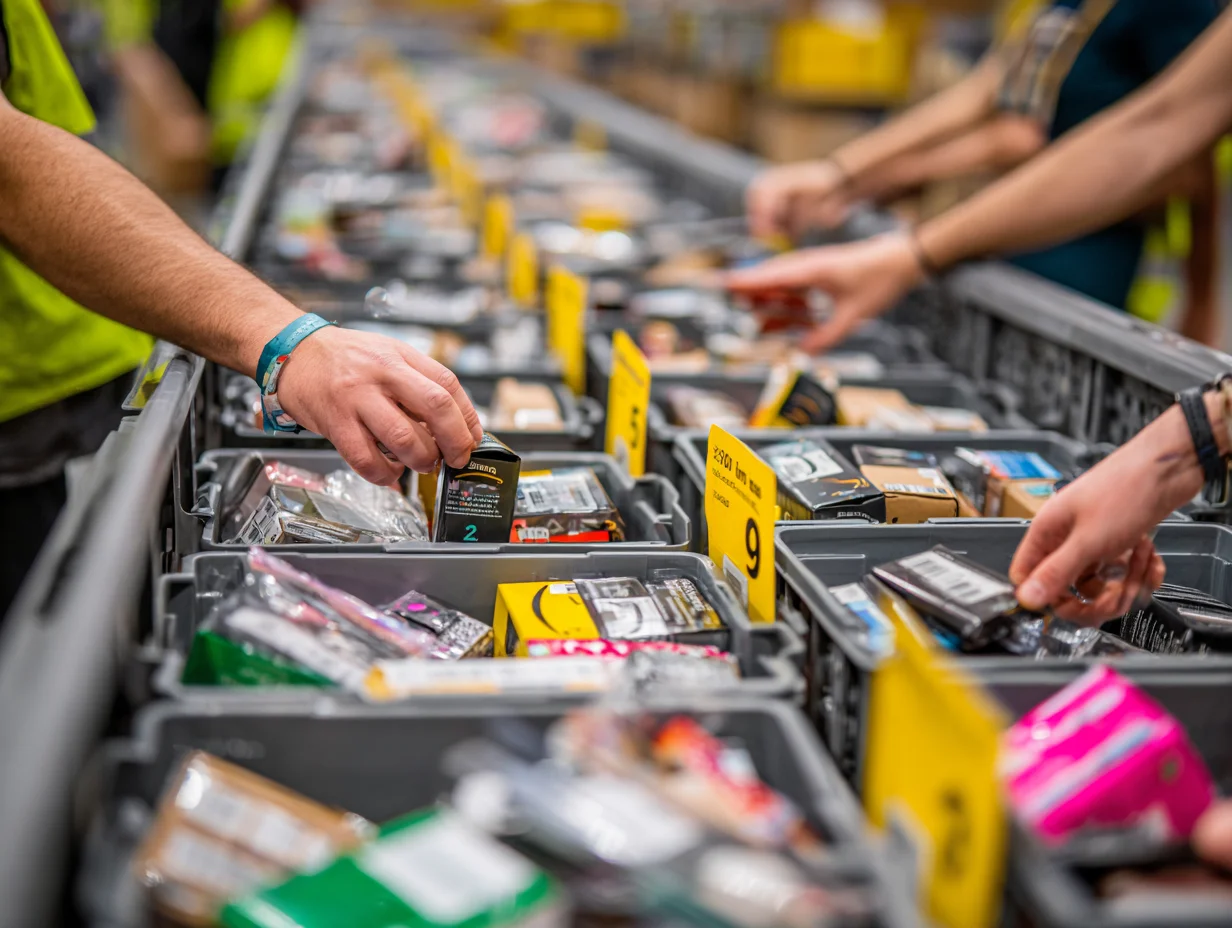 Close-up view of bin store products